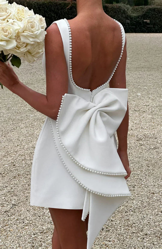 Women's Pearl Trim Bow Back Mini Dress