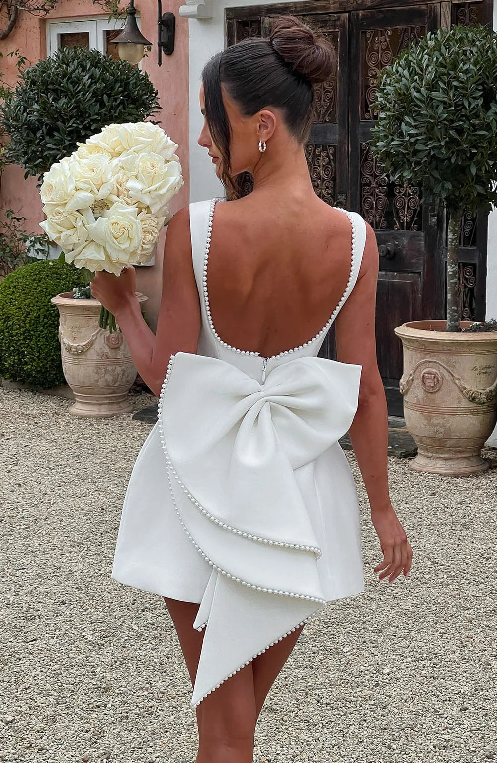 Women's Pearl Trim Bow Back Mini Dress
