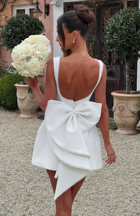 Women's Pearl Trim Bow Back Mini Dress