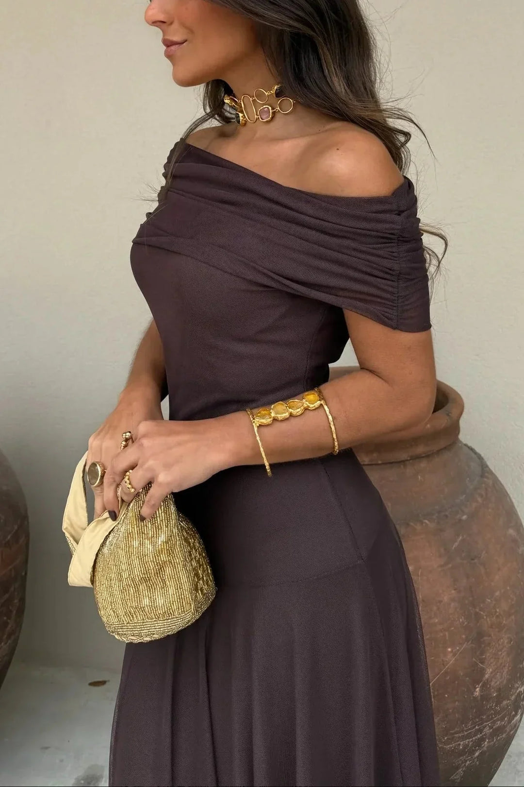 Women's Elegant One-Shoulder Ruched Maxi Evening Dress