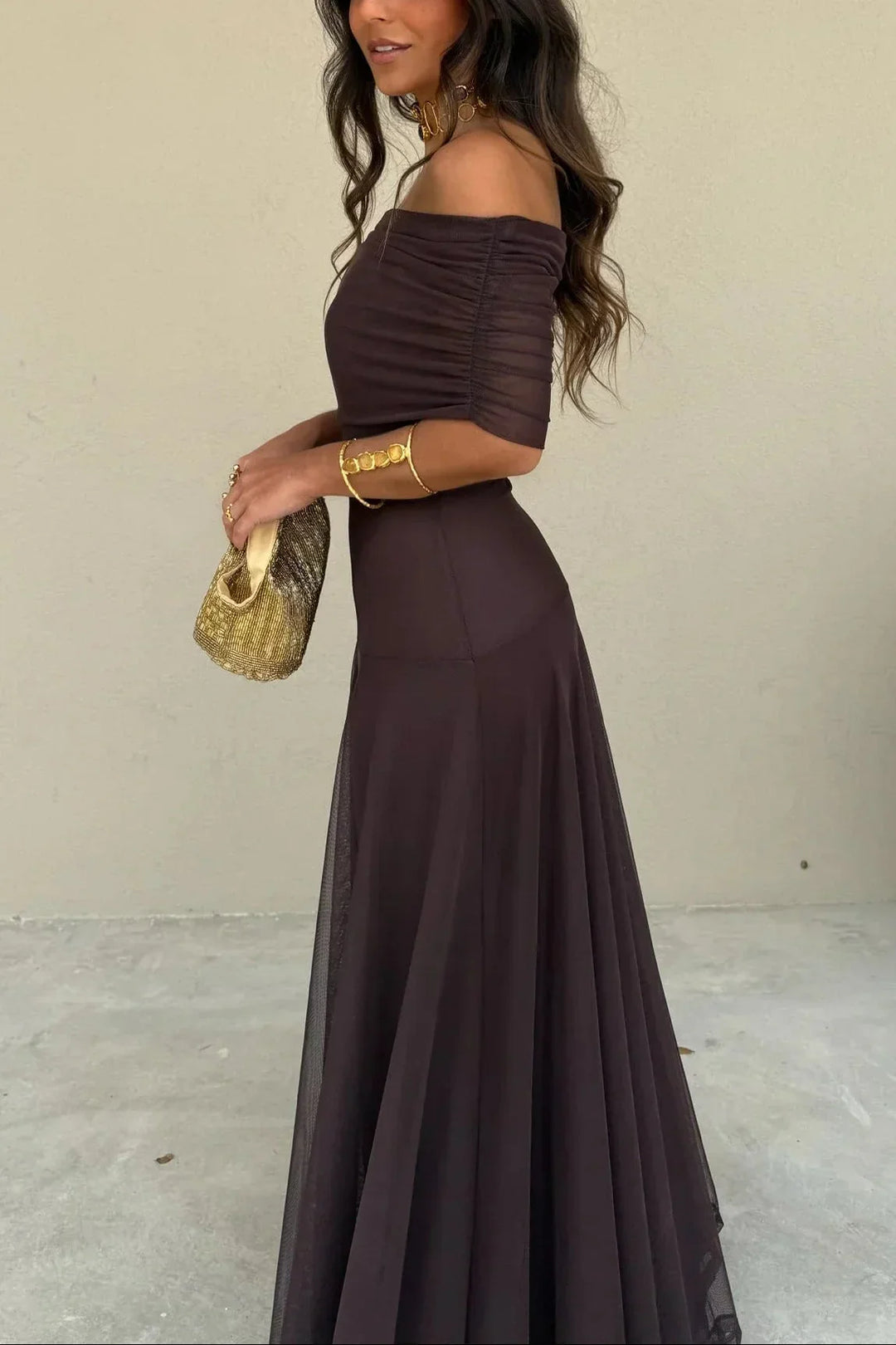 Women's Elegant One-Shoulder Ruched Maxi Evening Dress