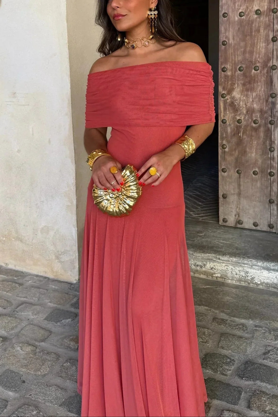 Women's Elegant One-Shoulder Ruched Maxi Evening Dress