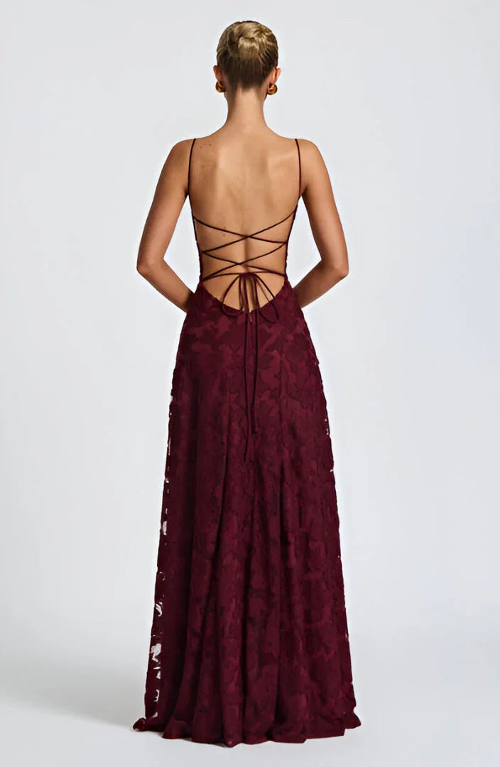 Women's Floral Jacquard Cowl Neck Maxi Evening Dress
