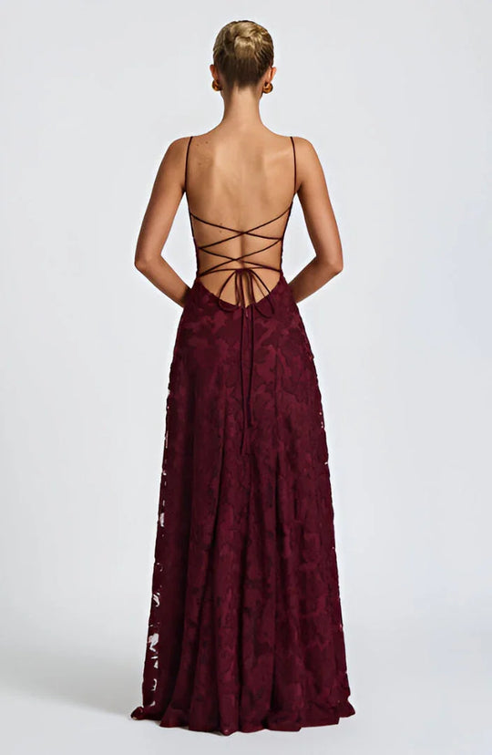 Women's Floral Jacquard Cowl Neck Maxi Evening Dress