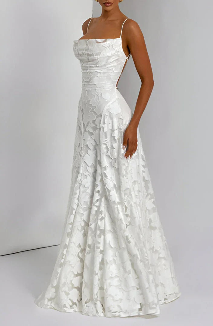 Women's Floral Jacquard Cowl Neck Maxi Evening Dress