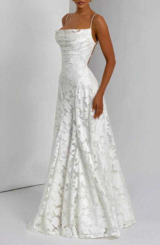 Women's Floral Jacquard Cowl Neck Maxi Evening Dress