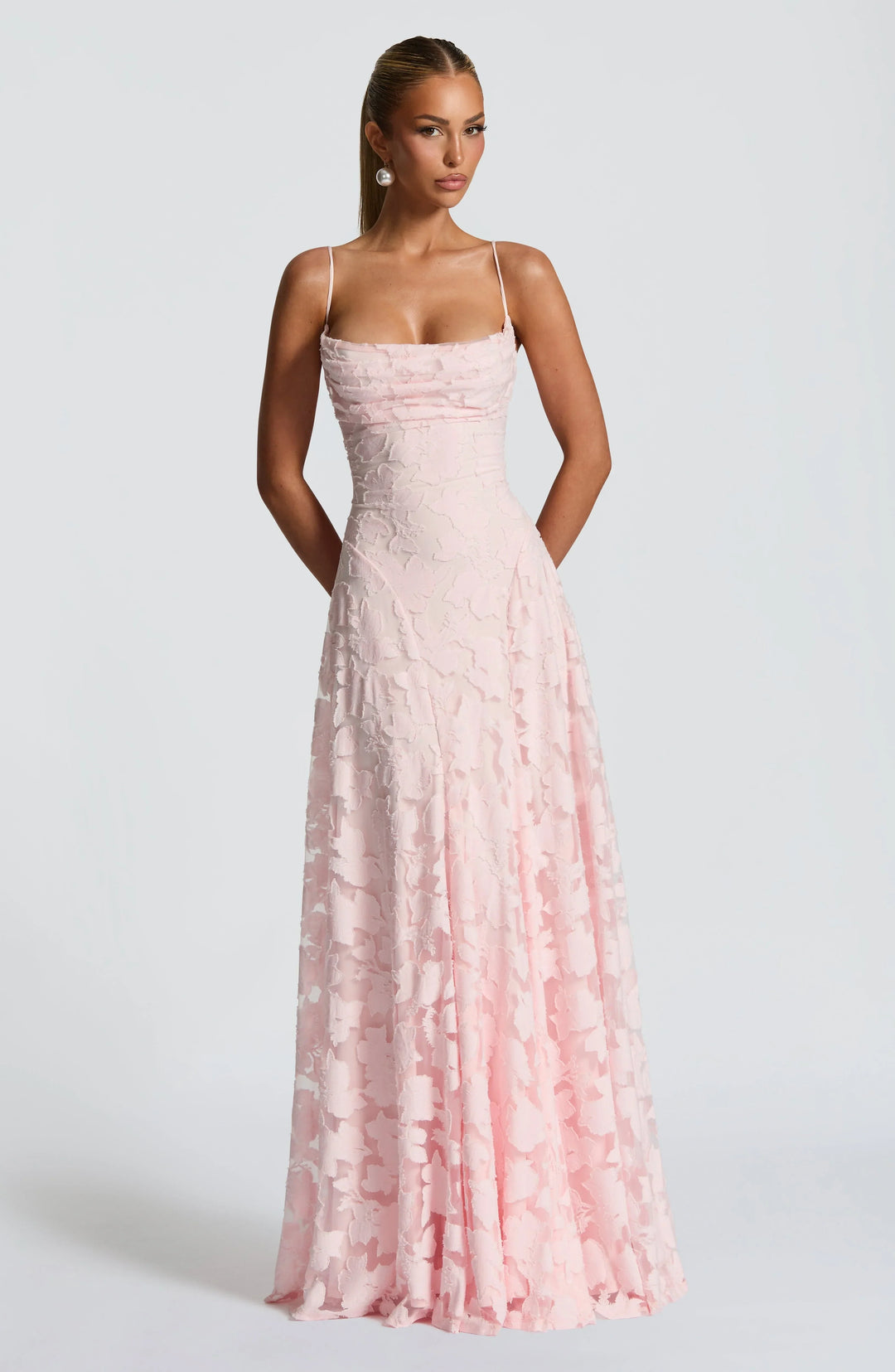 Women's Floral Jacquard Cowl Neck Maxi Evening Dress