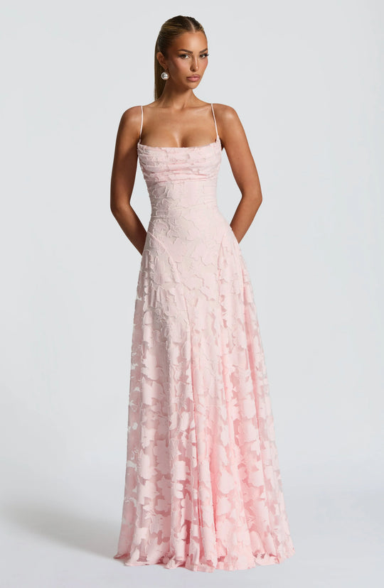 Women's Floral Jacquard Cowl Neck Maxi Evening Dress