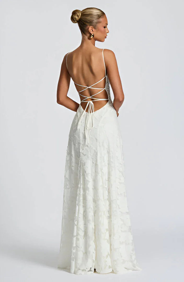 Women's Floral Jacquard Cowl Neck Maxi Evening Dress