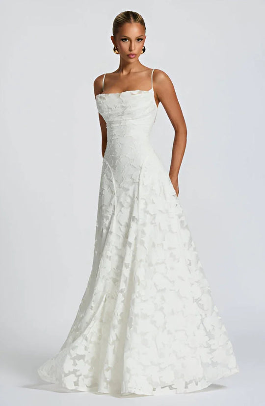 Women's Floral Jacquard Cowl Neck Maxi Evening Dress