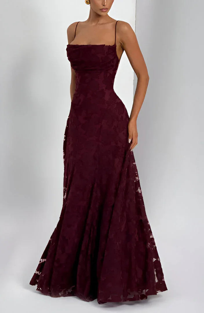 Women's Floral Jacquard Cowl Neck Maxi Evening Dress