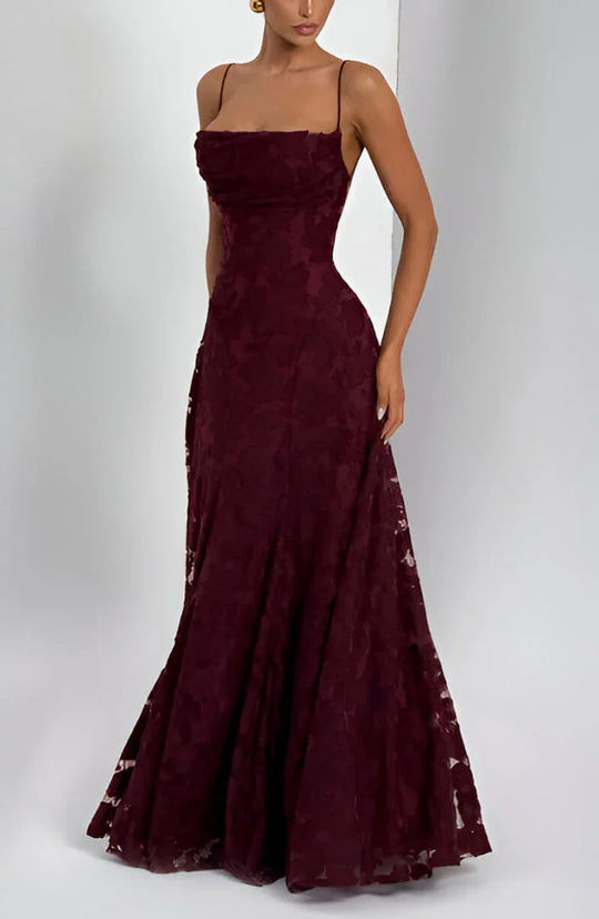 Women's Floral Jacquard Cowl Neck Maxi Evening Dress