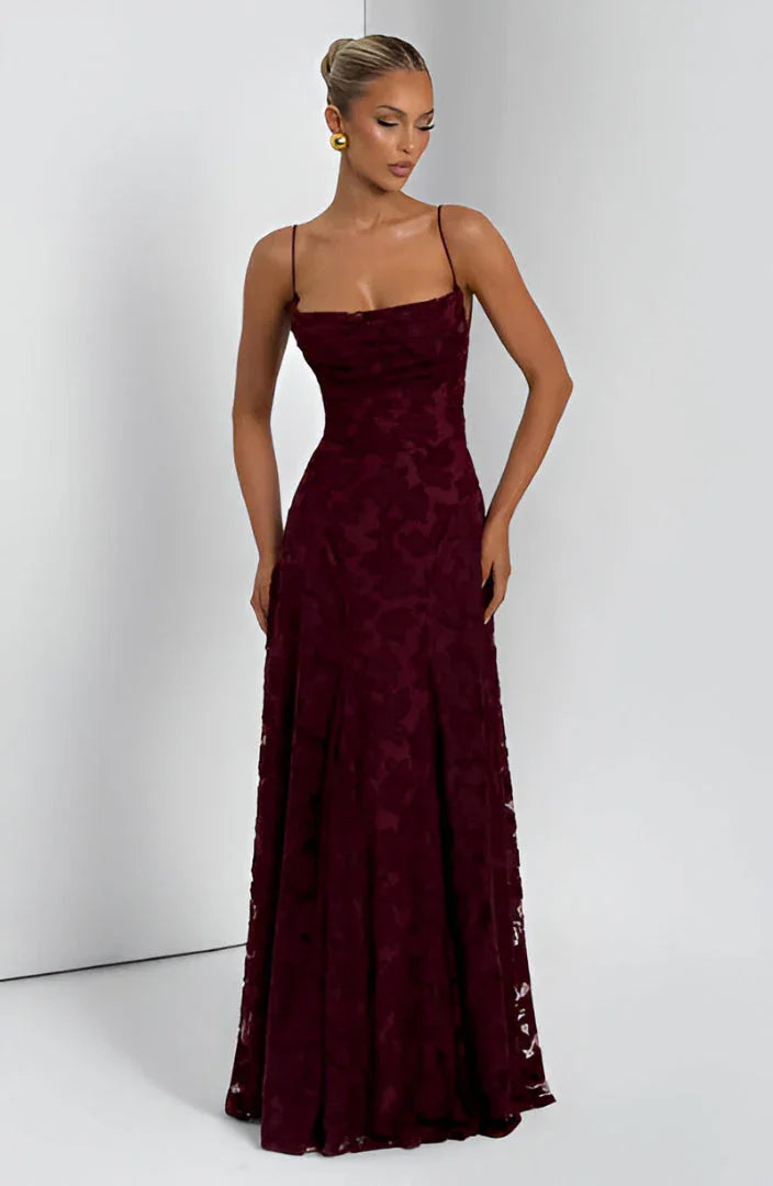 Women's Floral Jacquard Cowl Neck Maxi Evening Dress