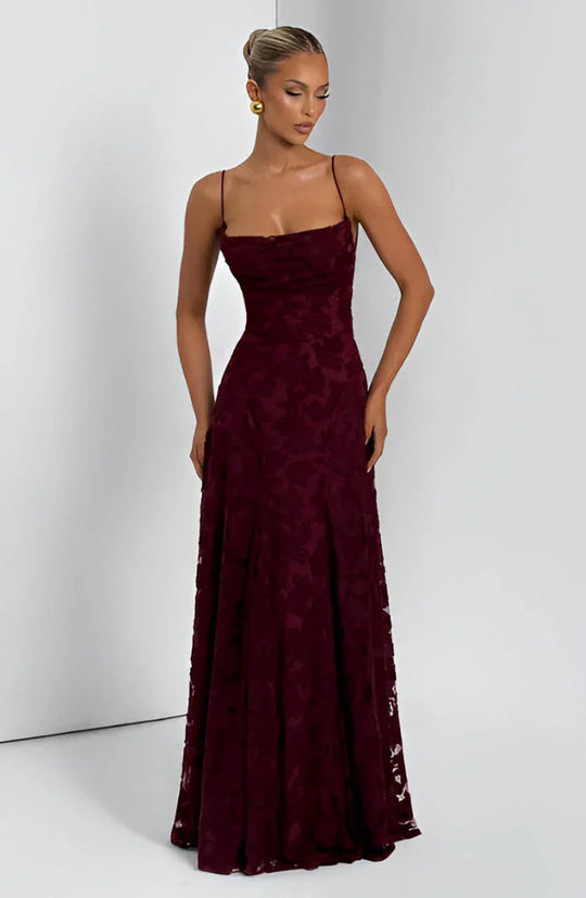 Women's Floral Jacquard Cowl Neck Maxi Evening Dress