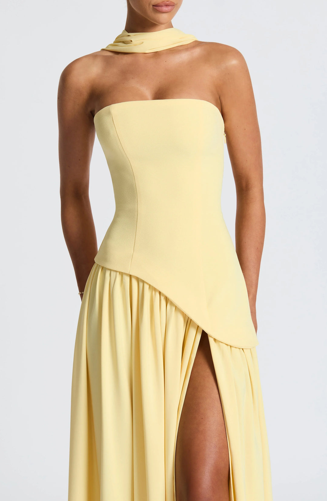 Women's Strapless Scarf-Neck High-Slit Maxi Evening Dress
