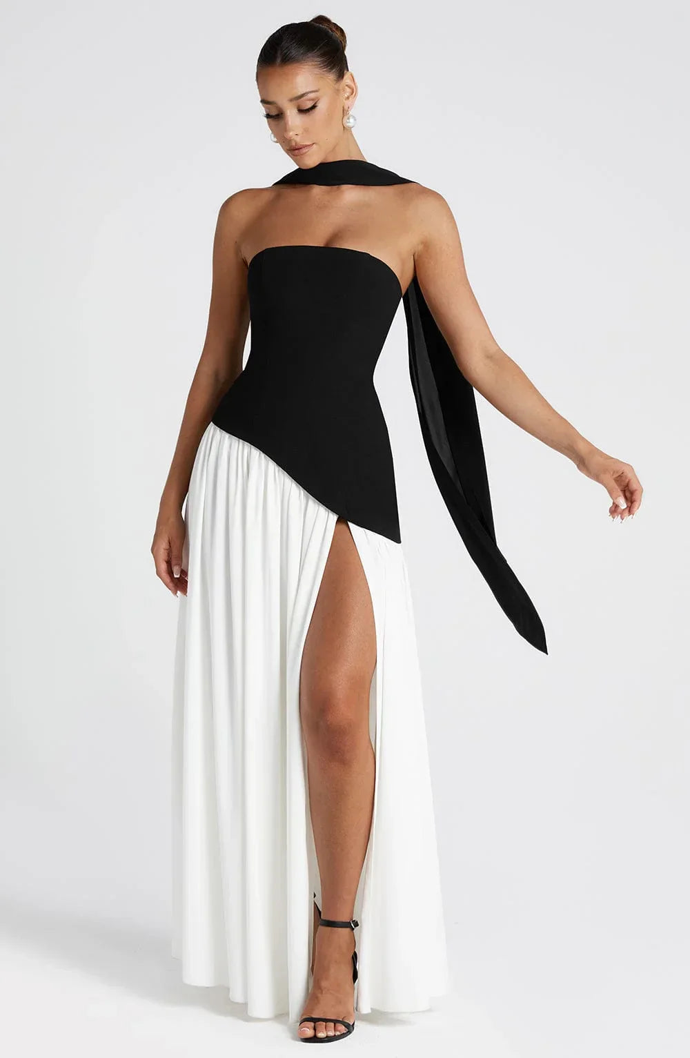 Women's Strapless Scarf-Neck High-Slit Maxi Evening Dress