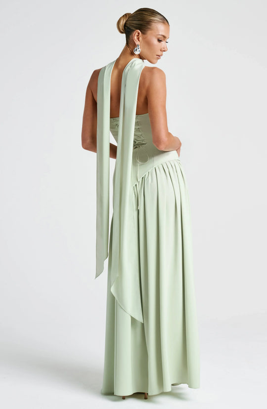 Women's Strapless Scarf-Neck High-Slit Maxi Evening Dress