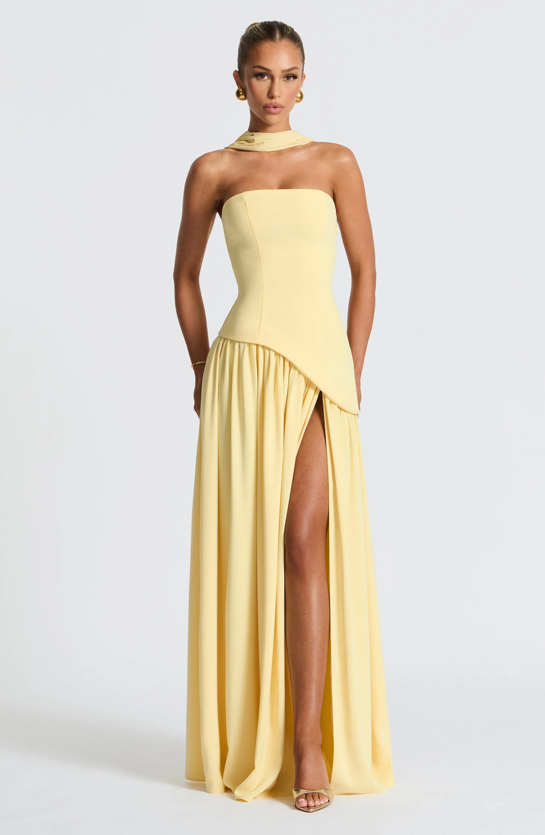 Women's Strapless Scarf-Neck High-Slit Maxi Evening Dress