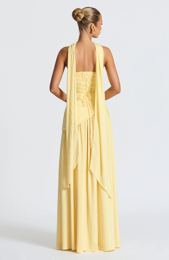 Women's Strapless Scarf-Neck High-Slit Maxi Evening Dress