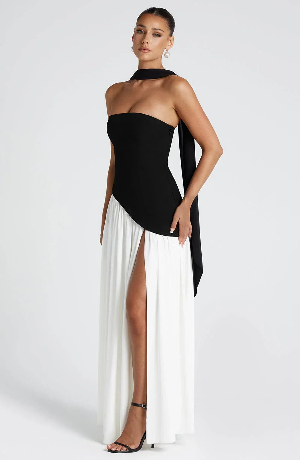 Women's Strapless Scarf-Neck High-Slit Maxi Evening Dress