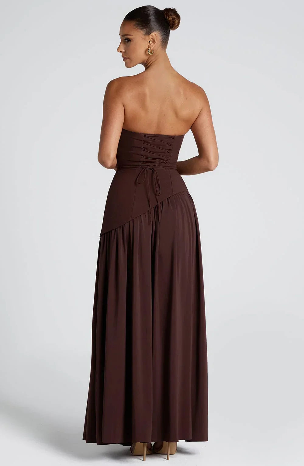 Women's Strapless Scarf-Neck High-Slit Maxi Evening Dress