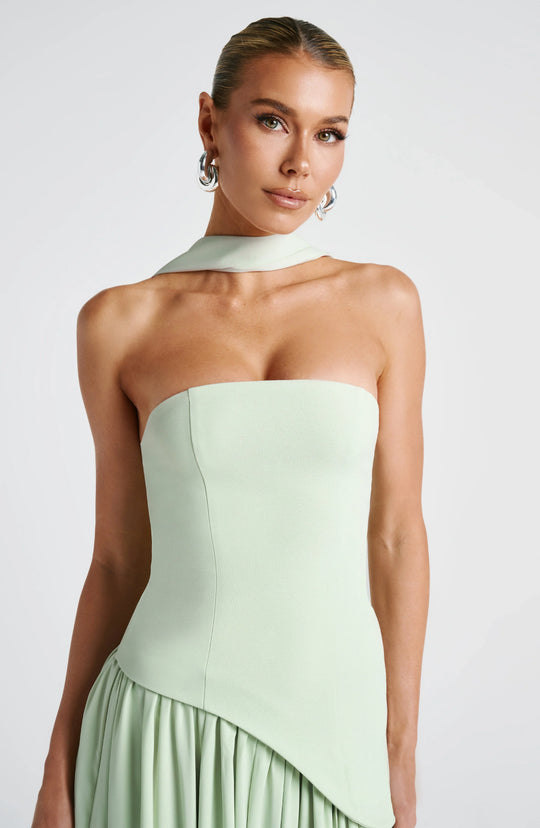 Women's Strapless Scarf-Neck High-Slit Maxi Evening Dress