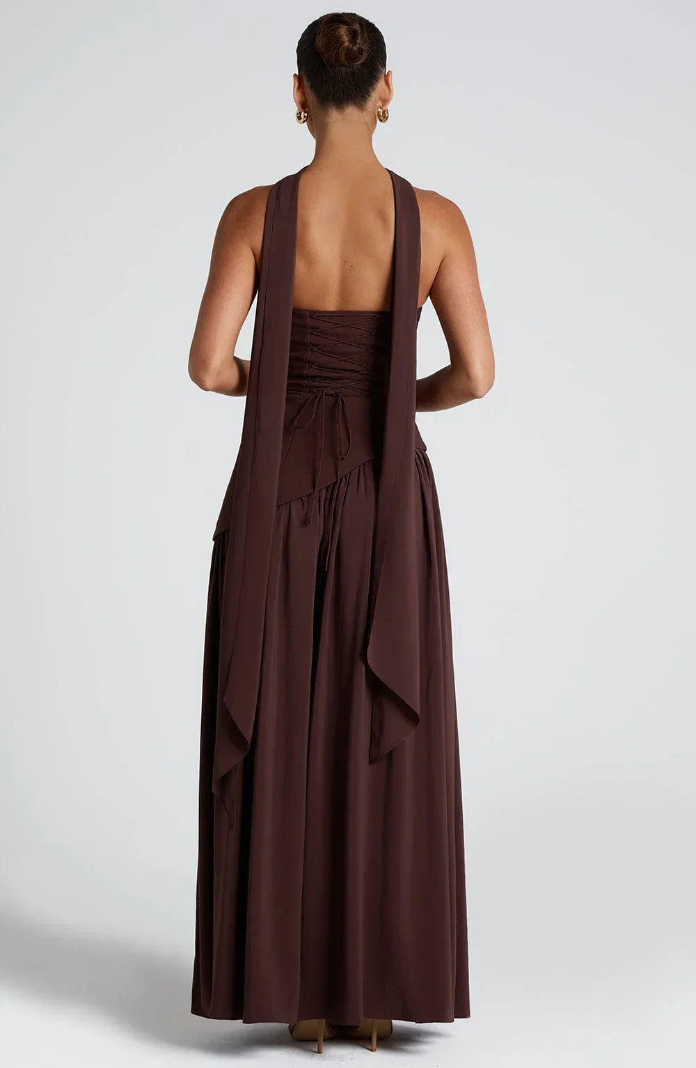 Women's Strapless Scarf-Neck High-Slit Maxi Evening Dress