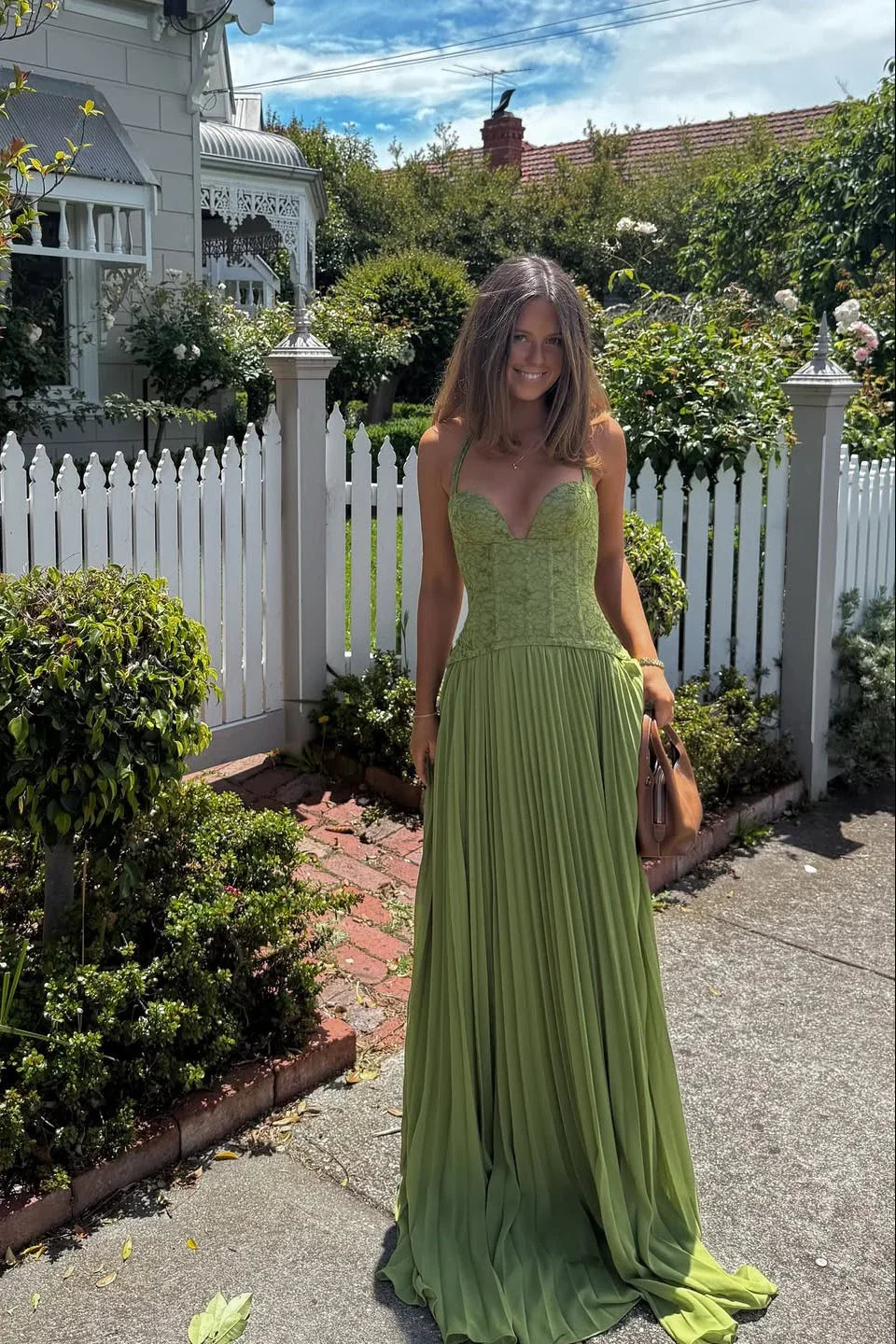 Women's Lace Corset Pleated Halter Maxi Evening Dress