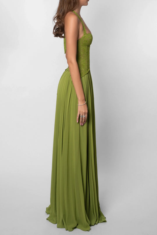 Women's Lace Corset Pleated Halter Maxi Evening Dress
