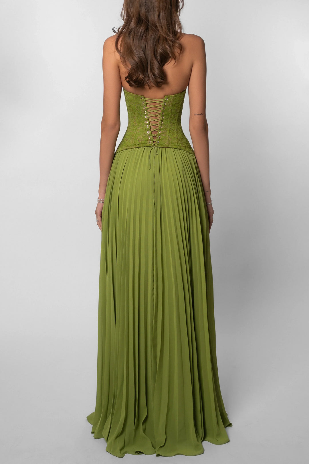 Women's Lace Corset Pleated Halter Maxi Evening Dress