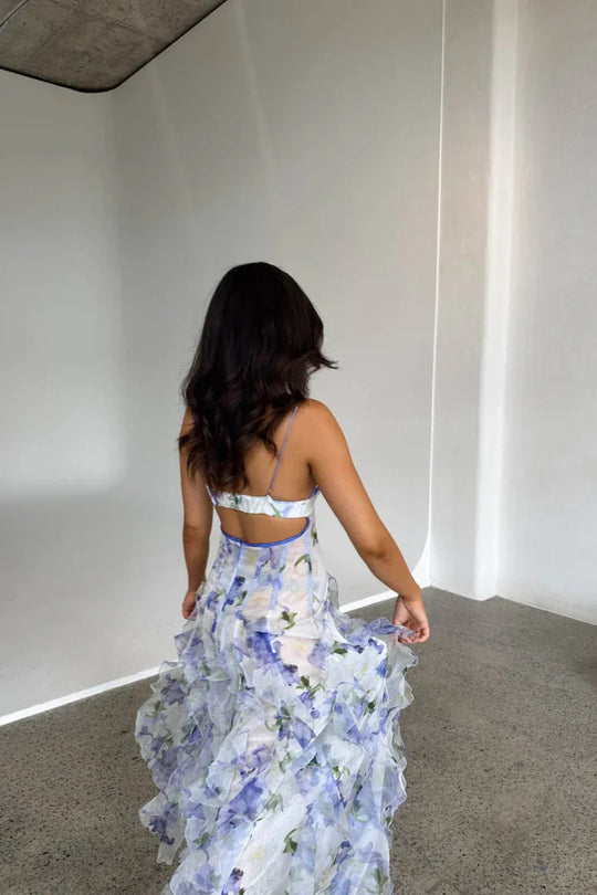 Women's Watercolor Floral Ruffle Maxi Dress