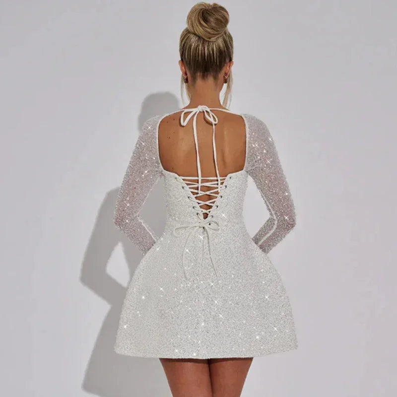 Women's Sparkling Square Neck A-Line Mini Dress