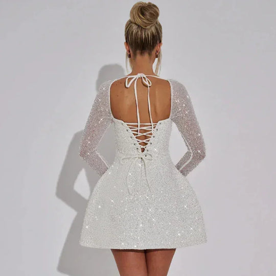 Women's Sparkling Square Neck A-Line Mini Dress