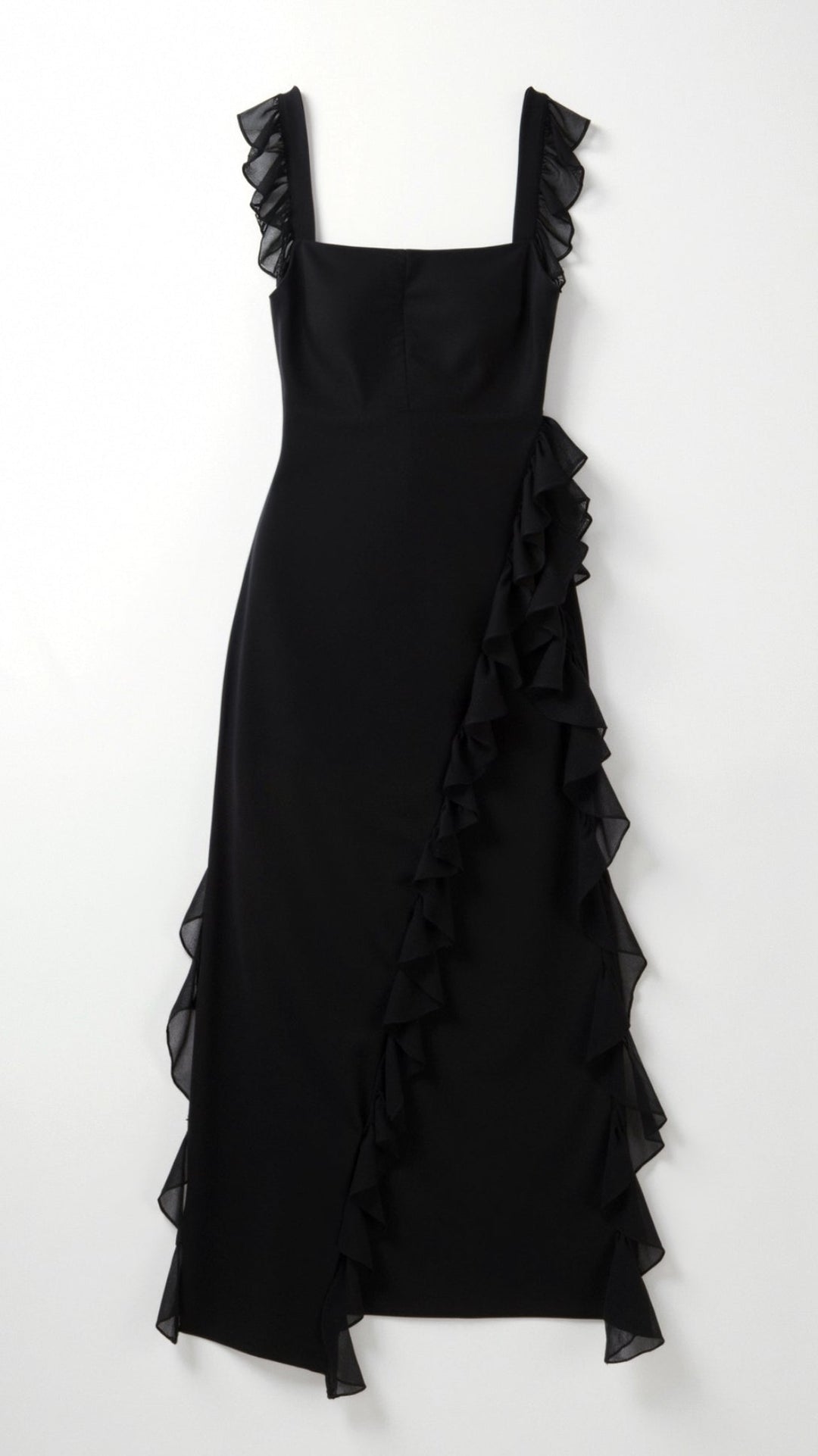Women's Ruffle Trim Square Neck Maxi Dress with High Side Split