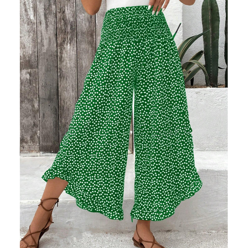 Damen Fließende Weitbein Palazzo-Hose mit Blumenmuster