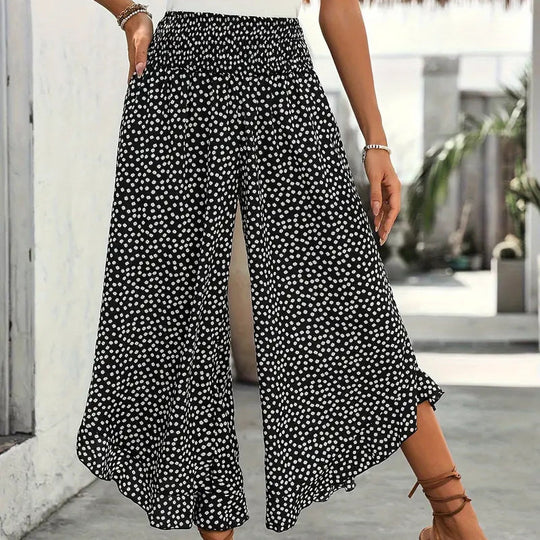 Damen Fließende Weitbein Palazzo-Hose mit Blumenmuster