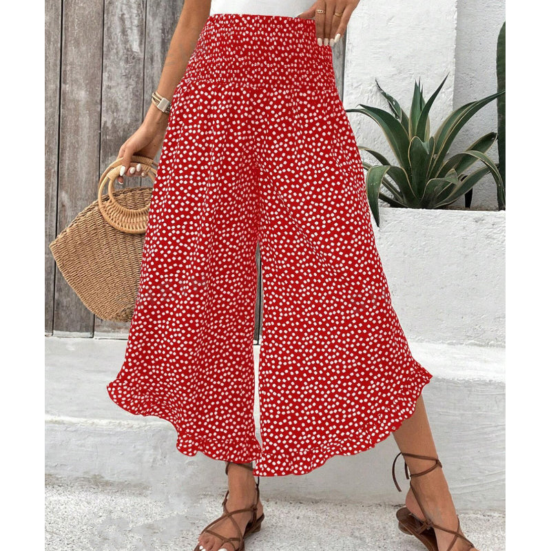 Damen Fließende Weitbein Palazzo-Hose mit Blumenmuster