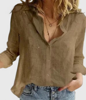 Women's Relaxed Linen-Look Button-Up Blouse