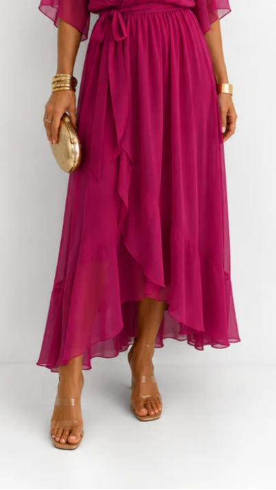 Women's V-Neck Tie Waist High Low Midi Dress