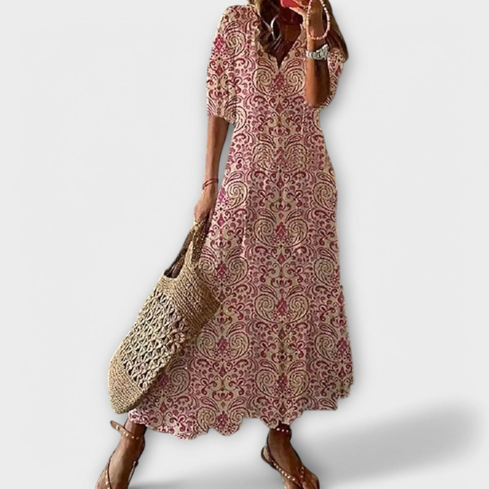 Women's Bohemian Floral Print V-Neck Maxi Dress