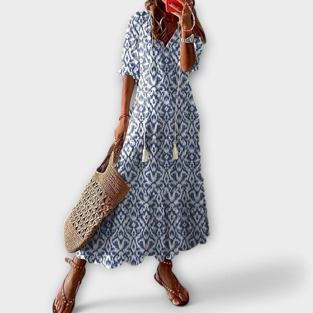Women's Bohemian Floral Print V-Neck Maxi Dress