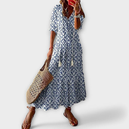 Women's Bohemian Floral Print V-Neck Maxi Dress