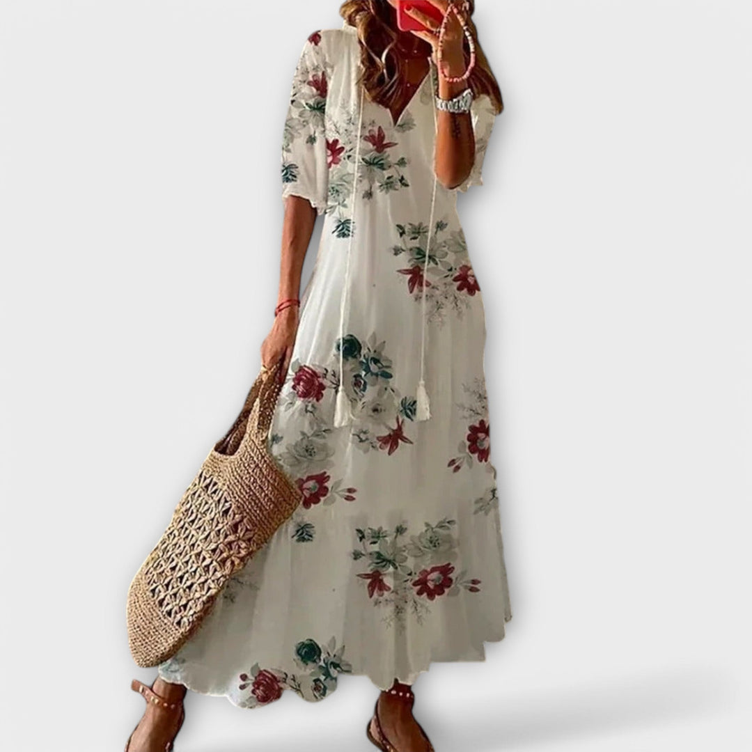 Women's Bohemian Floral Print V-Neck Maxi Dress