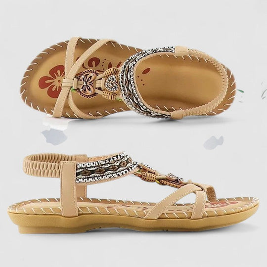 Women's Bohemian Beaded T-Strap Comfort Sandals