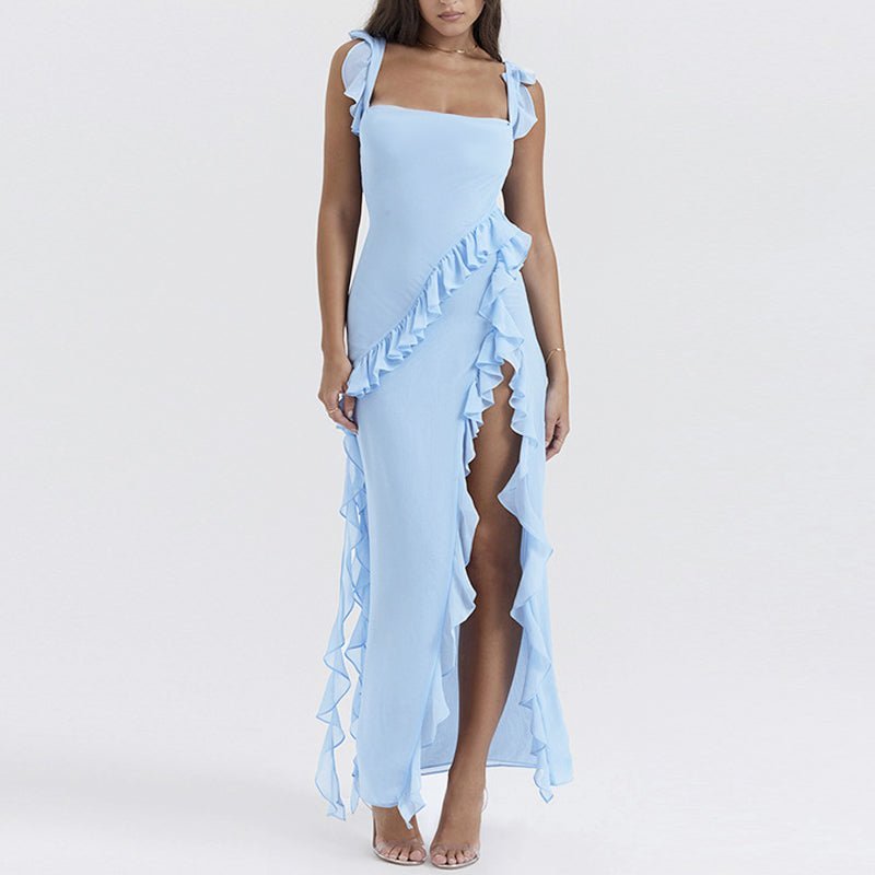 Women's Cascading Ruffle Slit Evening Gown