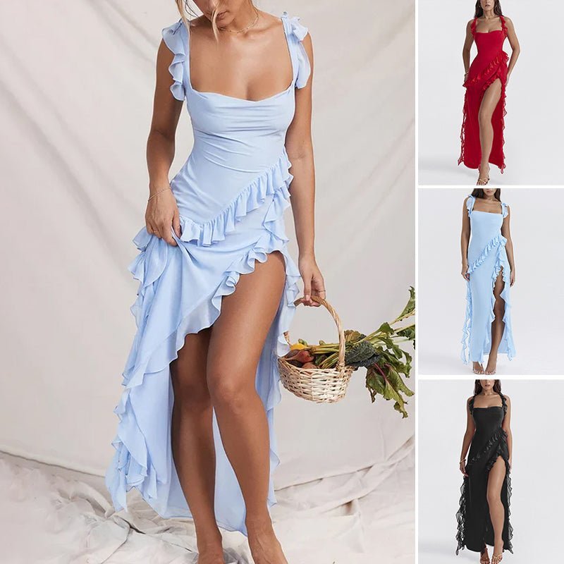 Women's Cascading Ruffle Slit Evening Gown