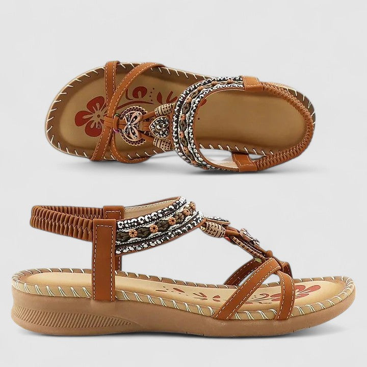 Women's Bohemian Beaded T-Strap Comfort Sandals