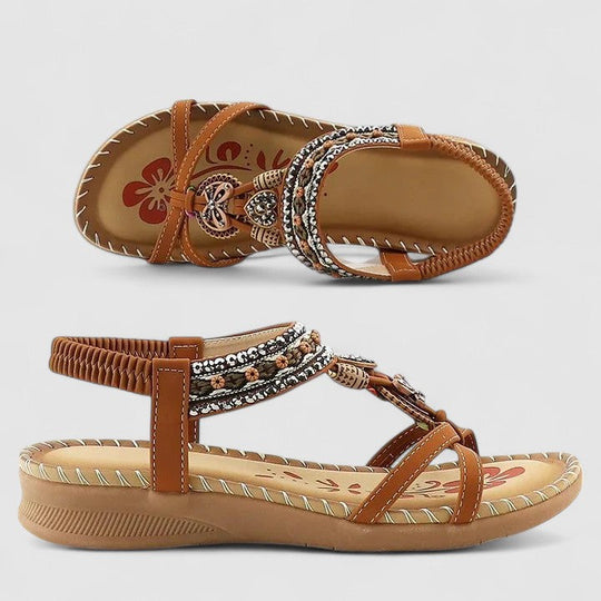 Women's Bohemian Beaded T-Strap Comfort Sandals