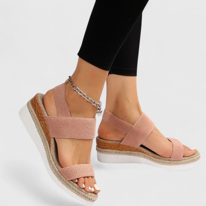 Damen Sandalen mit elastischem Riemen und Keilabsatz auf Plateau