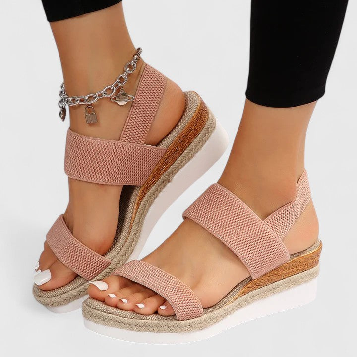 Damen Sandalen mit elastischem Riemen und Keilabsatz auf Plateau